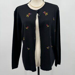 vintage adolfo sport L floral embroidered black cardigan preppy twee fall 90s